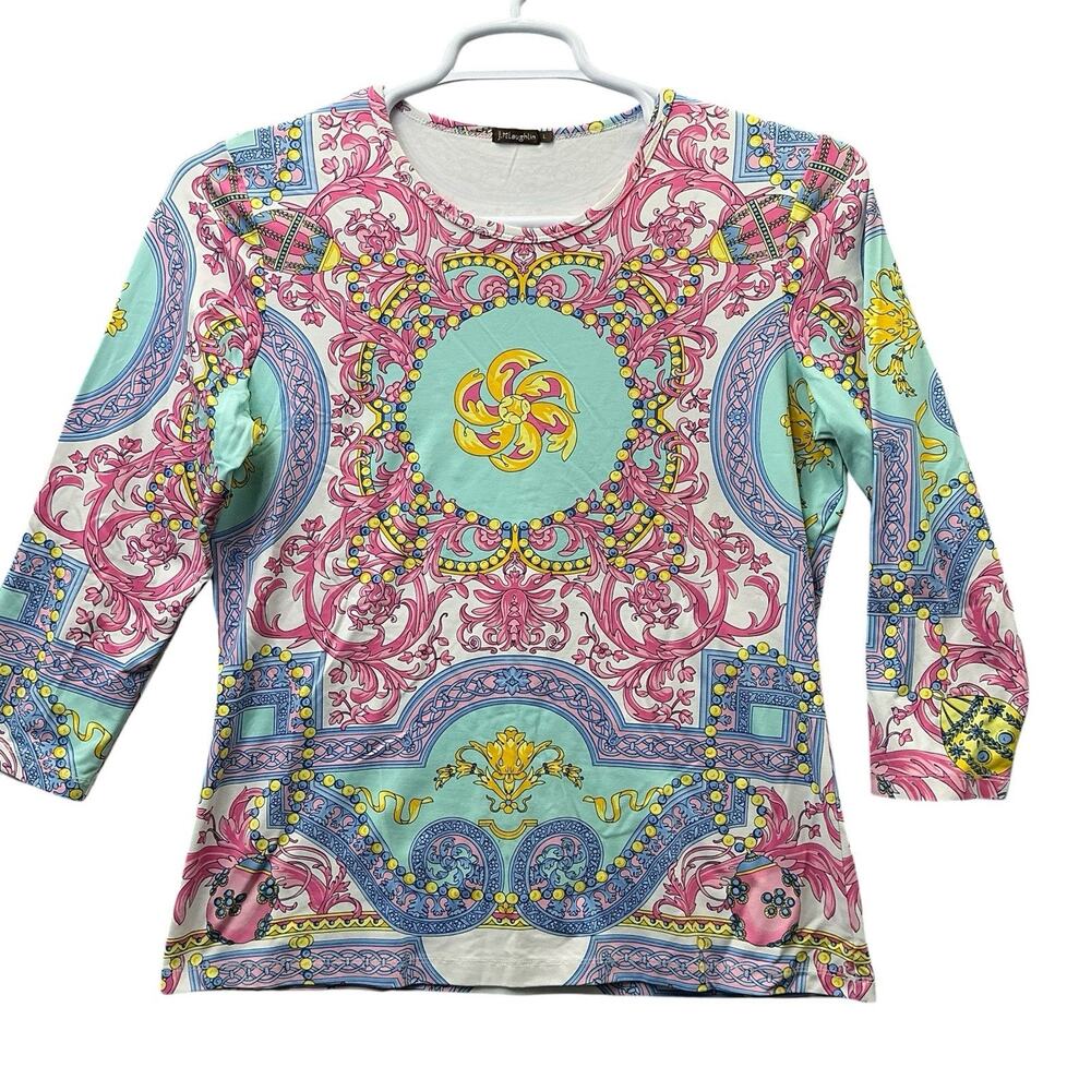 J. McLaughlin Signature 3/4 Sleeves Paisley Floral Catalina Stretch Top Sz. L